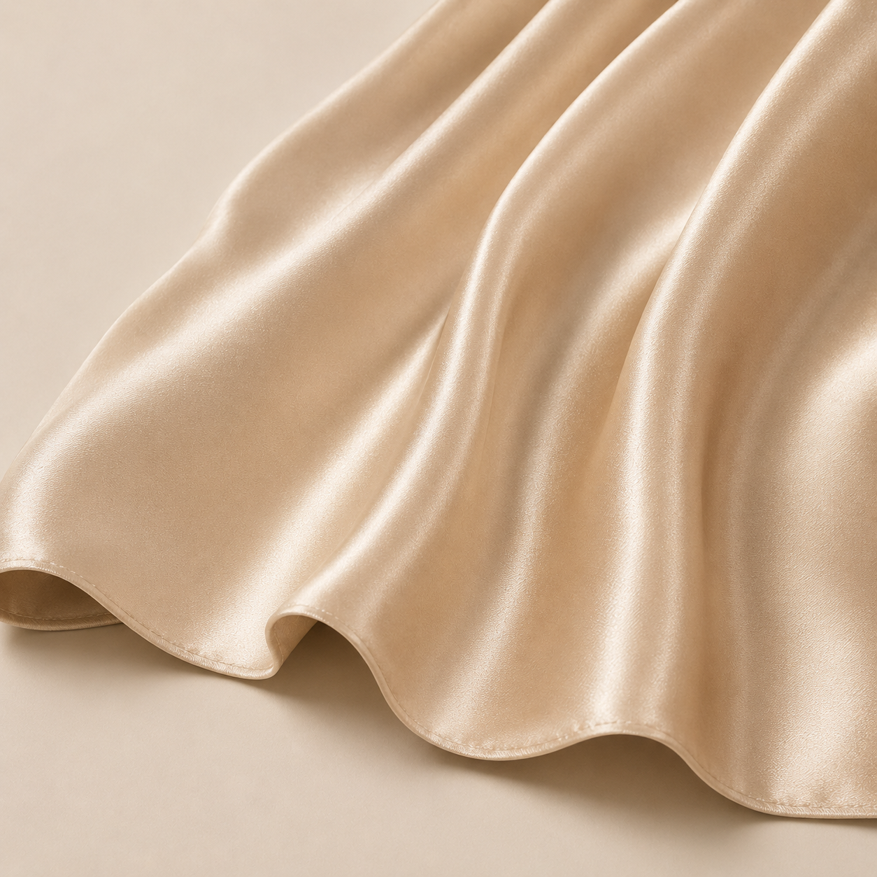Champagne mulberry silk fabric draped, showing its sheen and fall