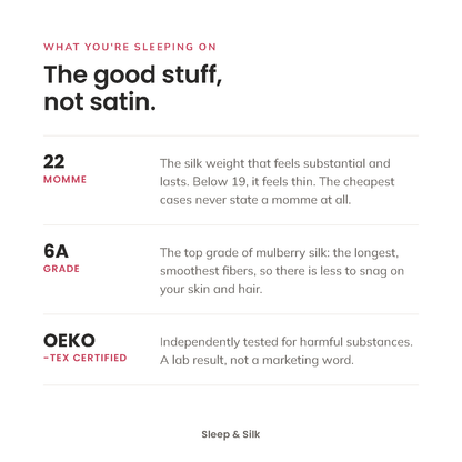 What you're sleeping on: 22 momme, grade 6A, OEKO-TEX certified