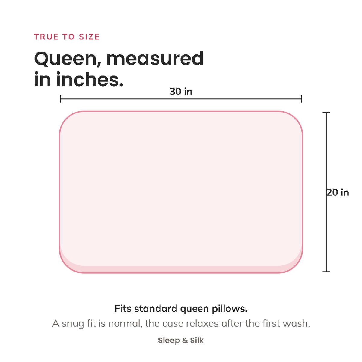 Queen size guide: 20 by 30 inches, fits standard queen pillows